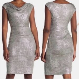 Vince Camuto Metallic Silver Cowl-Neck Midi Dress